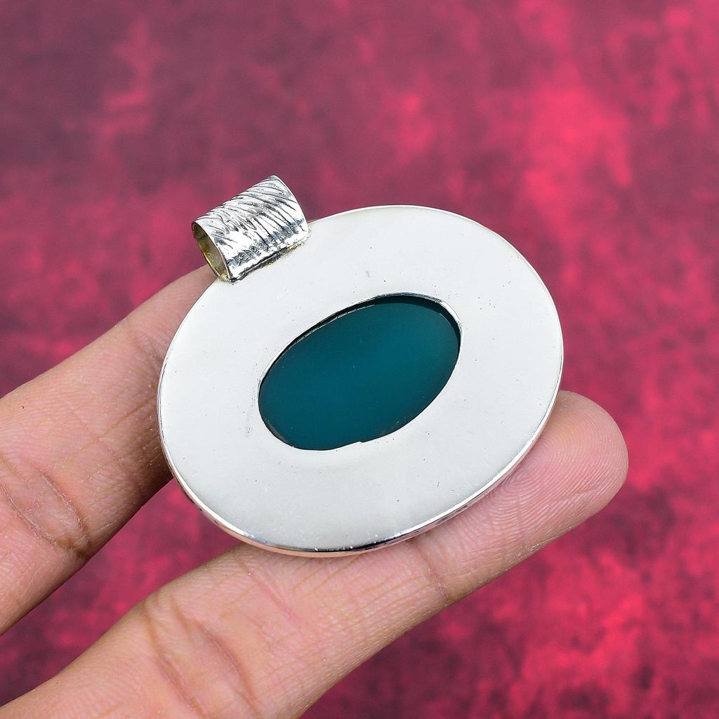 Grüner Onyx Anhänger, handgefertigter Edelsteinschmuck, 925er Sterlingsilber-Anhänger, Unikat-Design-Schmuck