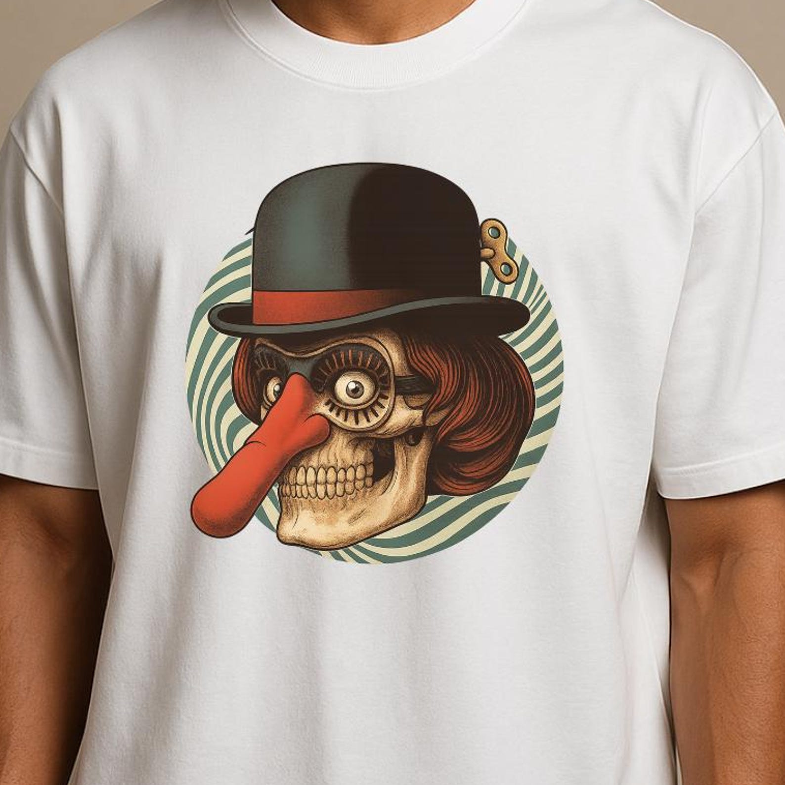 Bowler Hat Skull T-Shirt: Steampunk Circus Art Tee L