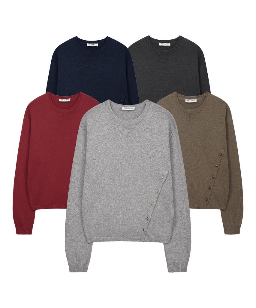 INTEMPOMOOD Slit Button Round Knit: 5 Colors