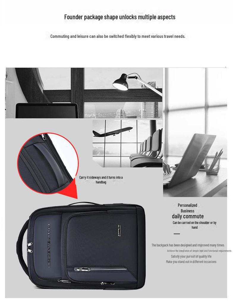 Men's Waterproof Multi-Function Business Backpack with USB Charging Port