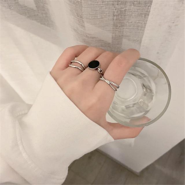 Hip Hop Rock Gold Color Chain Rings Set Girls Punk Geometric Sleek Minimalist Finger Rings Women Trend Jewelry Accessories Celebration Party Event