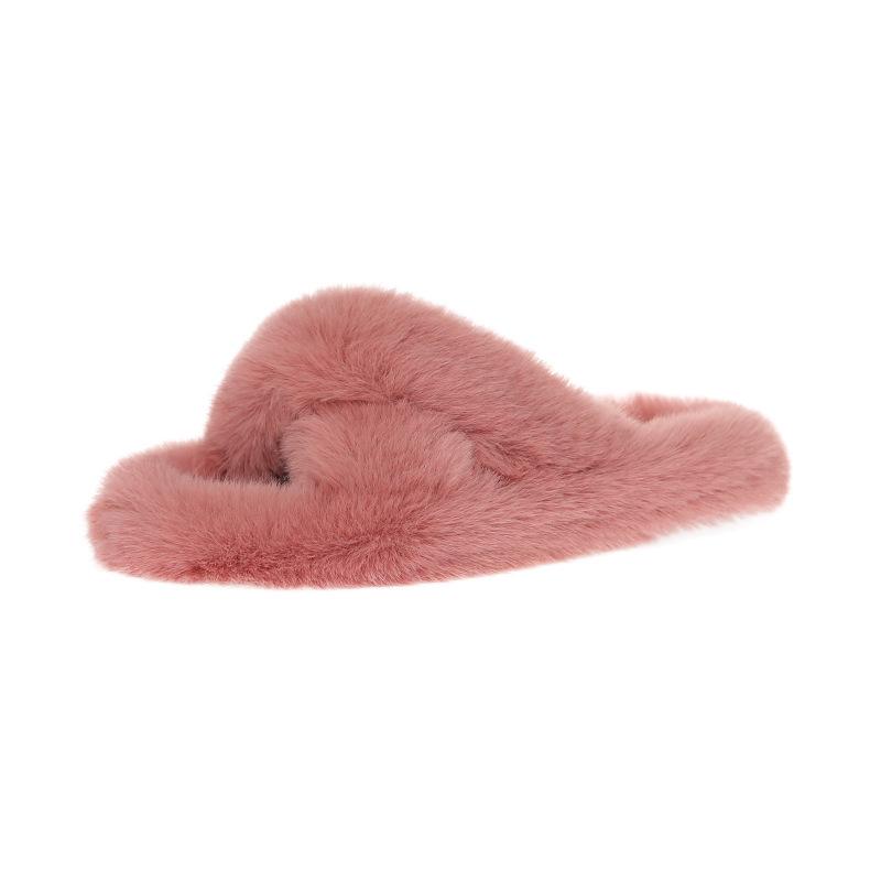 Premium hair slippers women's wear autumn and winter Korean version versatile 2025 new cross cotton mop office home