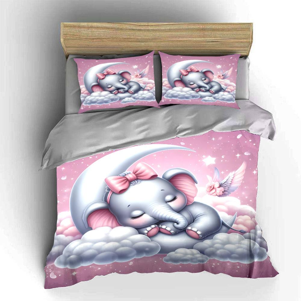 Dreamy Elephant On Crescent Moon Bedding Set For Kids Luxury Gift 3Pcs Digital Print Comforter Set Soft Comfortable Breathable