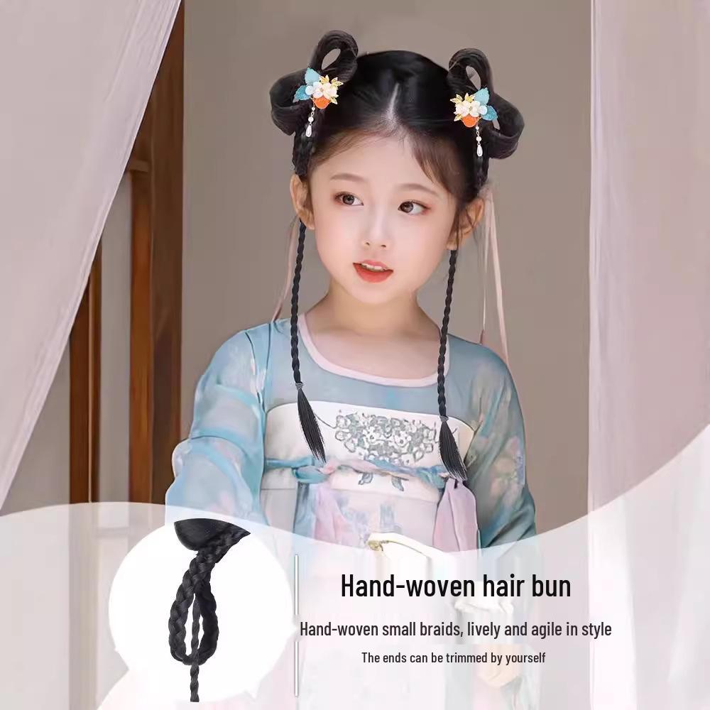Kinder-Hanfu-Perücke und Dutt-Haarreif Haarschmuck
