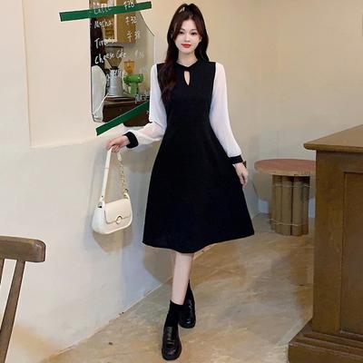 Dress Women's Korean Version Autumn and Winter New Waist and Thin Temperament Long-sleeved Small Black Dress
