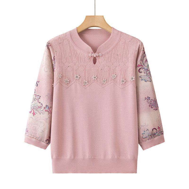 Elegant Ice Silk Knit Top for Stylish Moms (50-60 Yrs) - Summer Wear