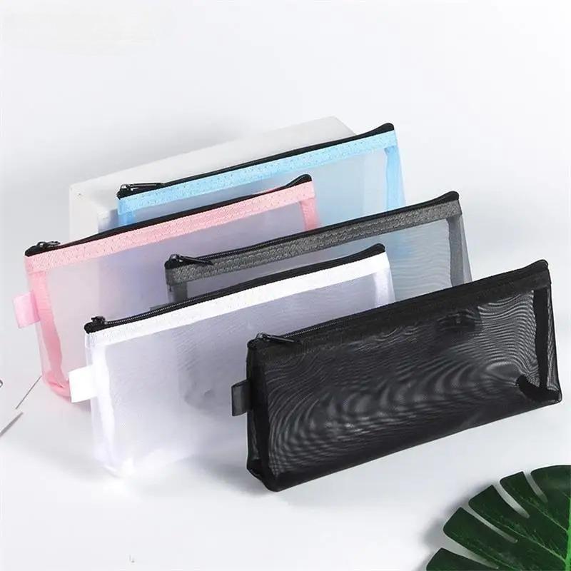 1Pc Simple Transparent Portable Mesh Pencil Case Office Storage Bag Student Pen Bag School Supplies Stationery Bag