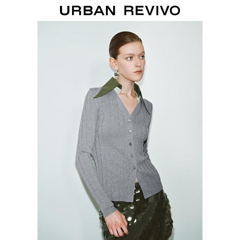 

UR 2025 Весенний женский вязаный кардиган колор-блок, имитирующий двойку M