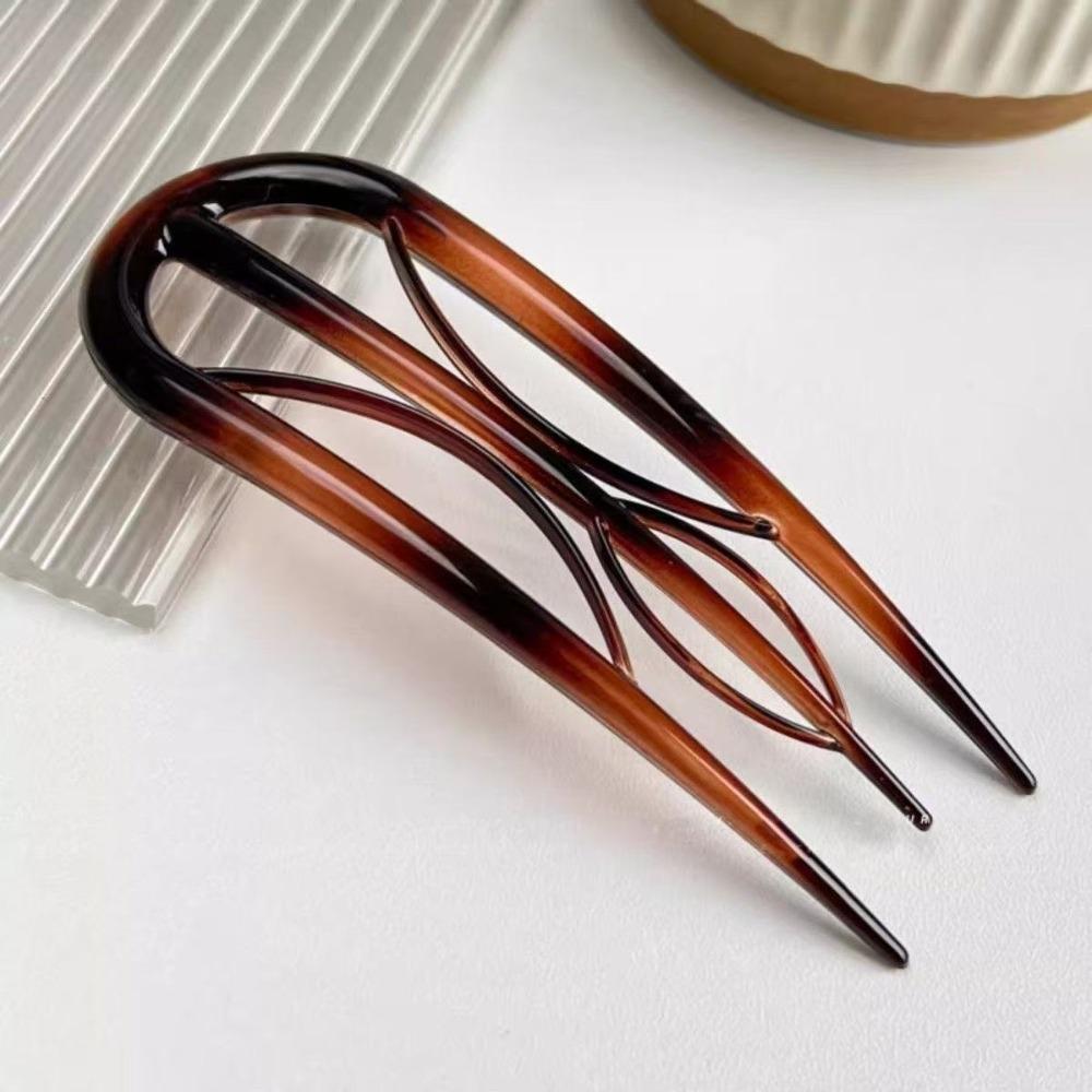

Elegant Acetate U-shaped Hair Stick Multi-pronged Leopard Print Hair Clip Geometric Hair Fork Women хакі
