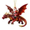 Christmas Door Window Decor Santa Claus Dragon Rider Ornament, 2D Acrylic Red Unique Xmas Ornament for Home with Flying Tree Hanging Decorations