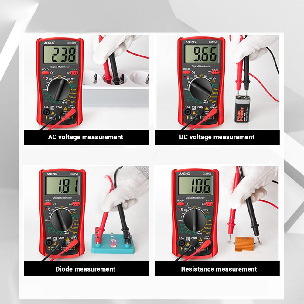 Digital Multimeter Tester, Electric DC AC Voltmeter, Measures Resistance, Diode, LCD Backlit Display, Stretchable 45° Height Adjustable Kickstand