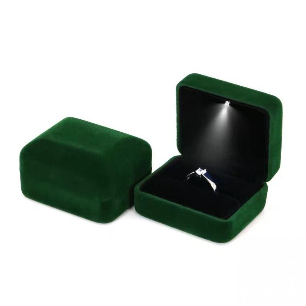 Velvet Ring Holder Case Square Shape Jewelry Organizer Box LED Ring Jewelry Box Anniversary