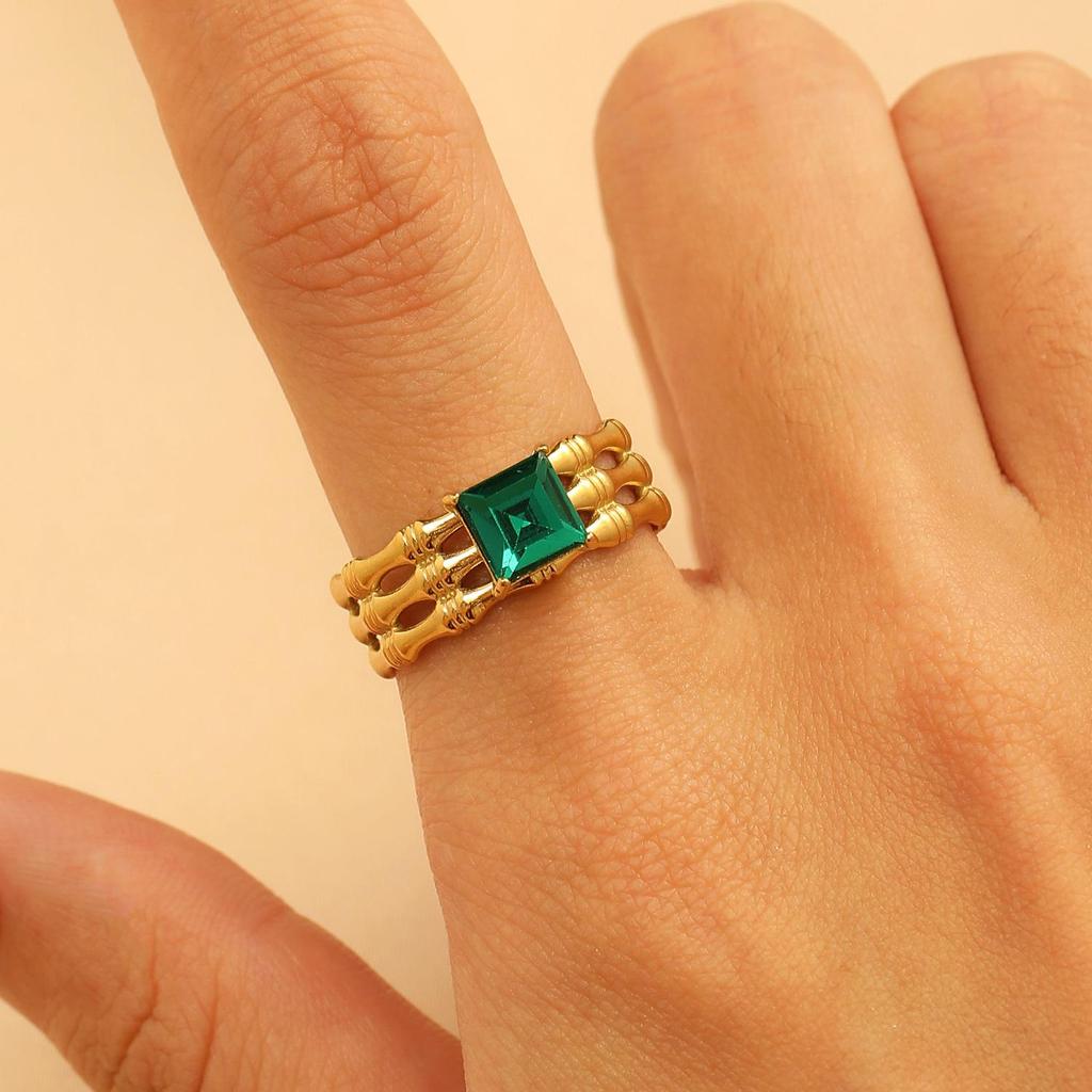 Vintage Turquoise Stainless Steel Open Finger Ring for Women