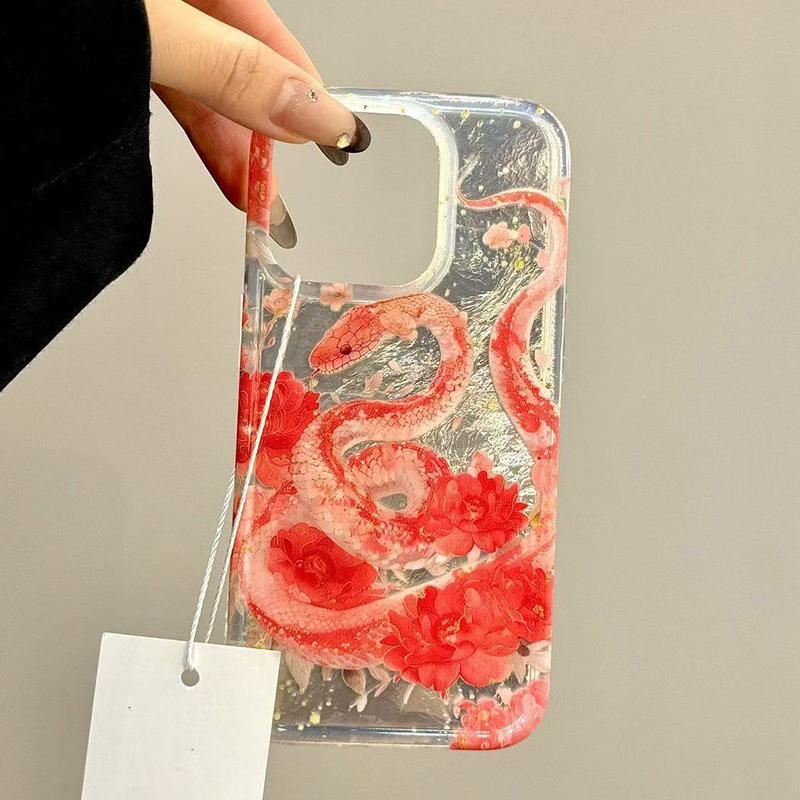 

New Year Fashion Flower Snake Phone Case For iPhone 17 Cases iPhone 15 11 12 13 14 16 Pro Max XS X XR 7 8 Plus 17Air Clear Cover iPhone XS Max