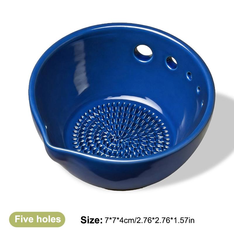 

Handmade Garlic Grater Herb Stripper Bowl, 2-in-1 Herb Stripper And Garlic Grater Bowl, Different Sizes Of Round Holes B