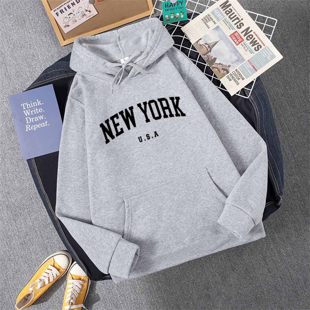 Sudadera con capucha para hombre y mujer, diseño de ciudad de Nueva York, EE. UU., con letras estampadas, estilo Harajuku, informal, holgada, ropa deportiva