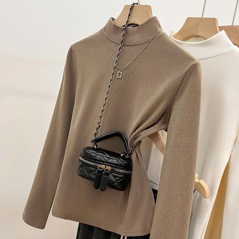 

Женская бархатная рубашка для женщин на осень и зиму, новый стиль, женский узкий топ с воротником-стойкой и длинными рукавами XL коричневый