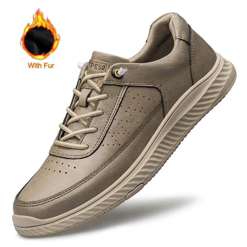 Fashion Italian Men Outdoor Casual Shoes Soft Sole Antiskid Running Sneakers Genuine Leather Thick Bottom Shoes Tenis Masculino Shoes