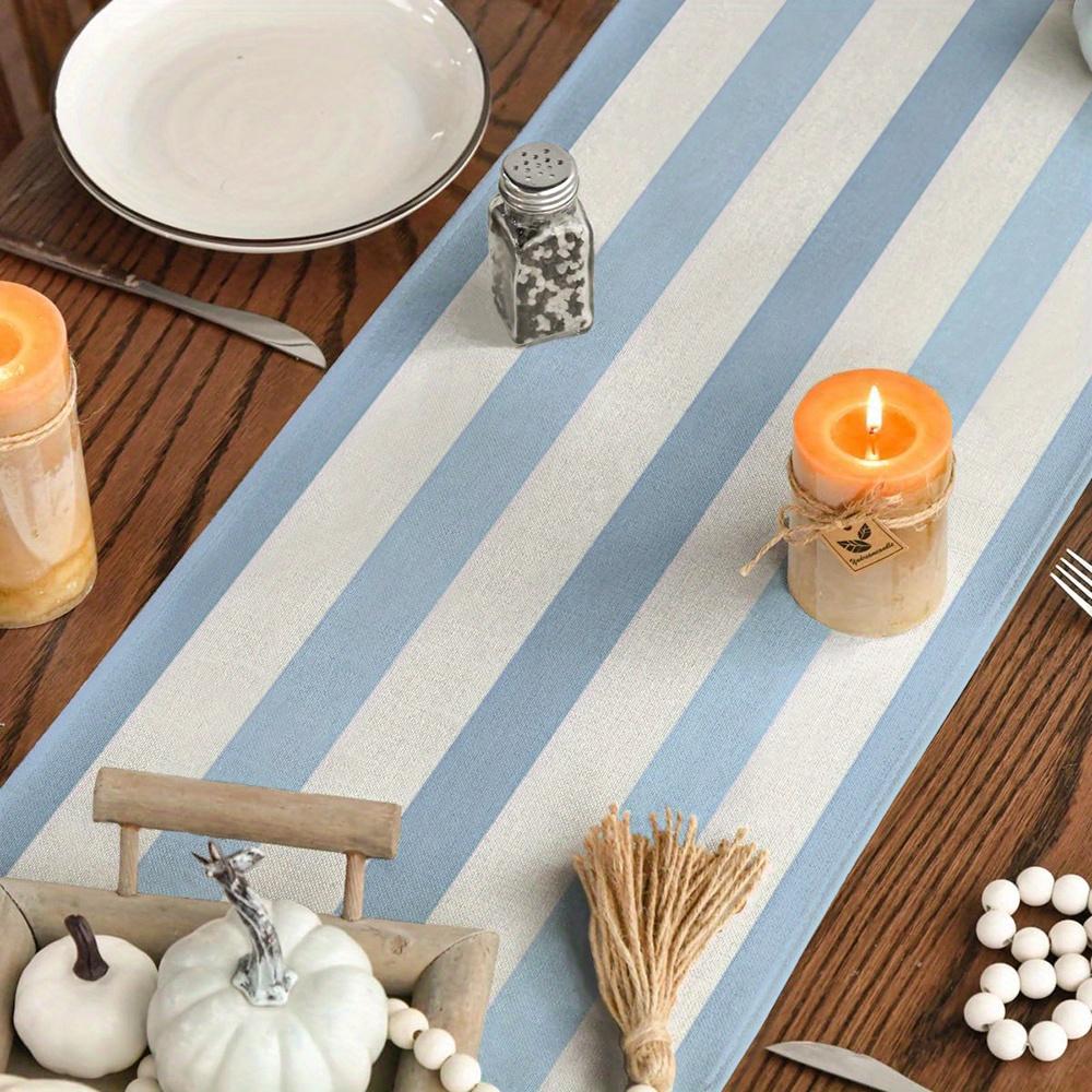 Elegantní a jednoduchý modře pruhovaný běhoun na stůl Světle modré svislé pruhy Čtyři roční období Elegantní domácí dekorace Jídelní stůl Kitch