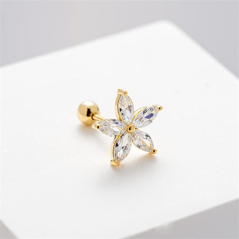 Real 925 Sterling Silver Fashion Sweet Flower Bead Screw Stud Earrings for Women Wedding Fine Jewelry