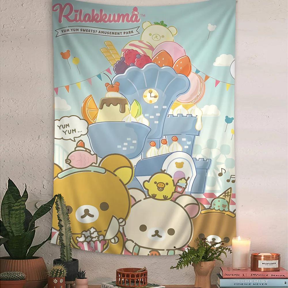 VIKAMA Kawaii Cartoon Lazy Bear Tapestry Bohemian Japanese Style Wall Hanging Cute Home Bedroom Wall Decor