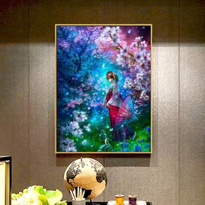 Autocollant mural en acrylique brodé de diamants, Style japonais, pour fille, perceuse complète, décor de chambre à coucher, direct d'usine