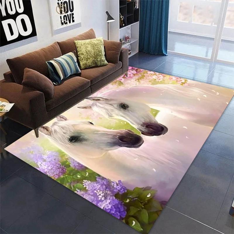 3D Printed Horse Carpets Kids Bedroom Large Animal Area Rugs for Living Room Anti-slip Child Game Soft Floor Mat Home Decoration