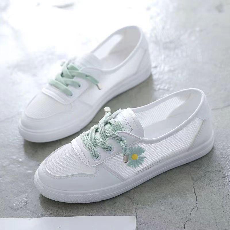 2025 Women's Lightweight White Mesh Casual Flat Shoes - Korean Style, Breathable, Summer All-Match Design.