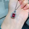Retro Square Emerald Pendant Simulation Pigeon Blood Red Treasure Necklace Jewelry Accessories Set