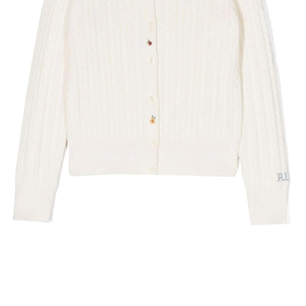 Polo Ralph Lauren Tröja Barn SS23 Enfärgad Rundhals Enkelknäppt Långärmad Stickad Topp Barn toppar Vit 313916537-001