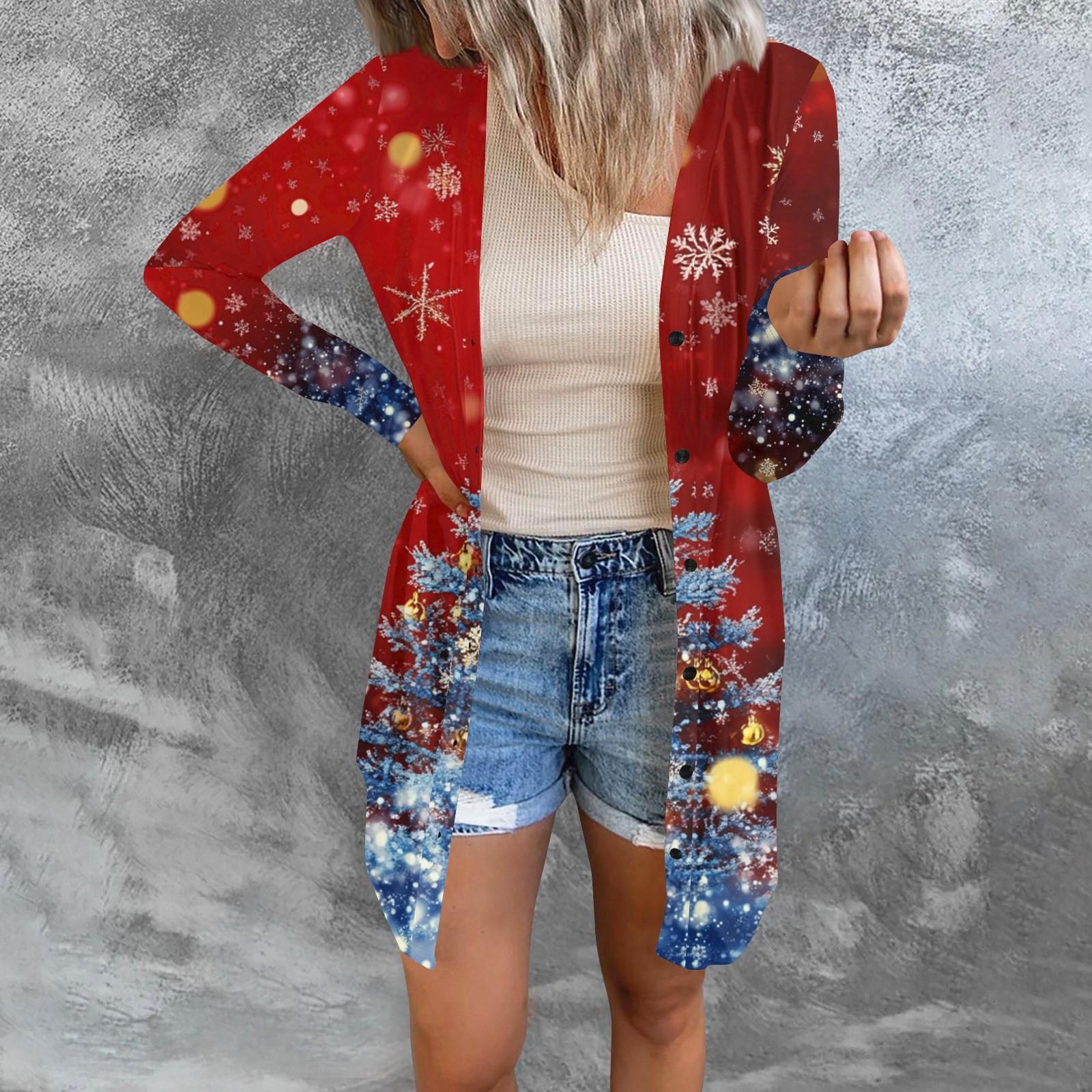 

Длинный рукав Женский ретро принтованный топ Легкий базовый свободный жакет Кардиган Повседневные рубашки Рождество XXXXXL киноварь