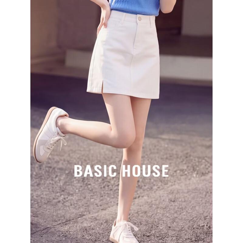 Basic House Women s High-Waisted A-Line Slit Denim Skirt M