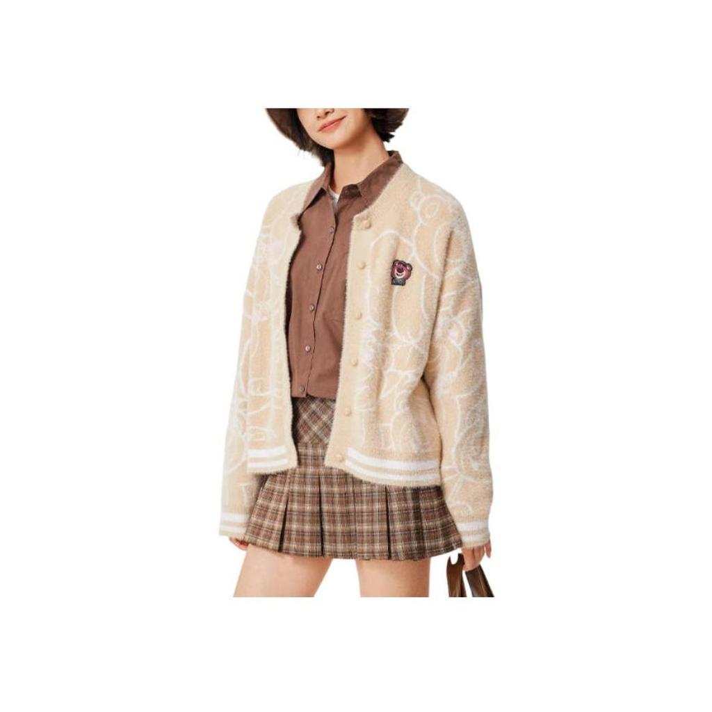 Li-Ning Women's 2024 Winter Strawberry Bear Co-branded Loose Knit Cardigan Yellow AMBU302-2