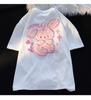 Women's Summer Heavyweight Embroidered Cartoon Rabbit Cotton T-Shirt – Loose, Short-Sleeved Design