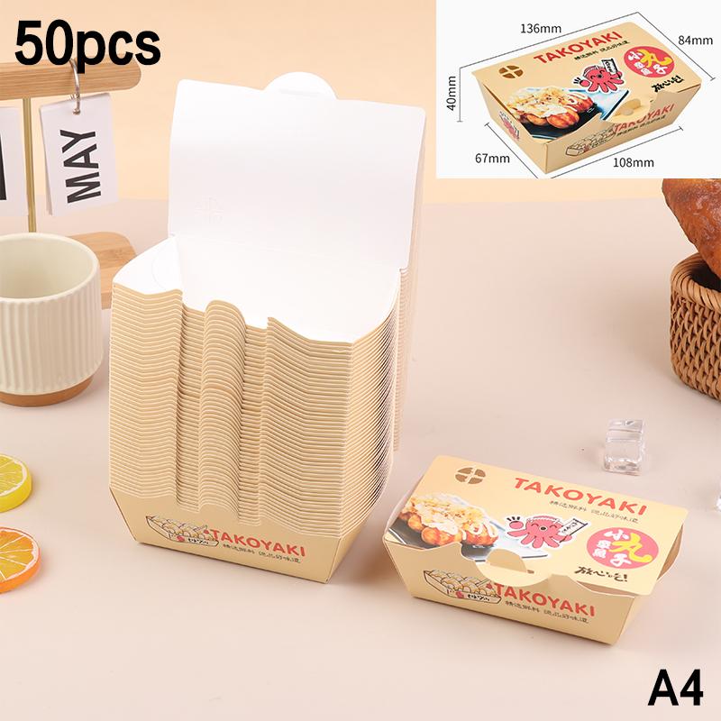 50ks Krabička na balení chobotnicových kuliček Japonské pouliční jídlo Takoyaki Jednorázový papírový kontejner na balení svačin s sebou