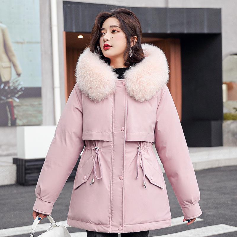 

Женская парка средней длины из утолщенного хлопка и бархата, зима 2023 года, повседневный тренд XXL розовый