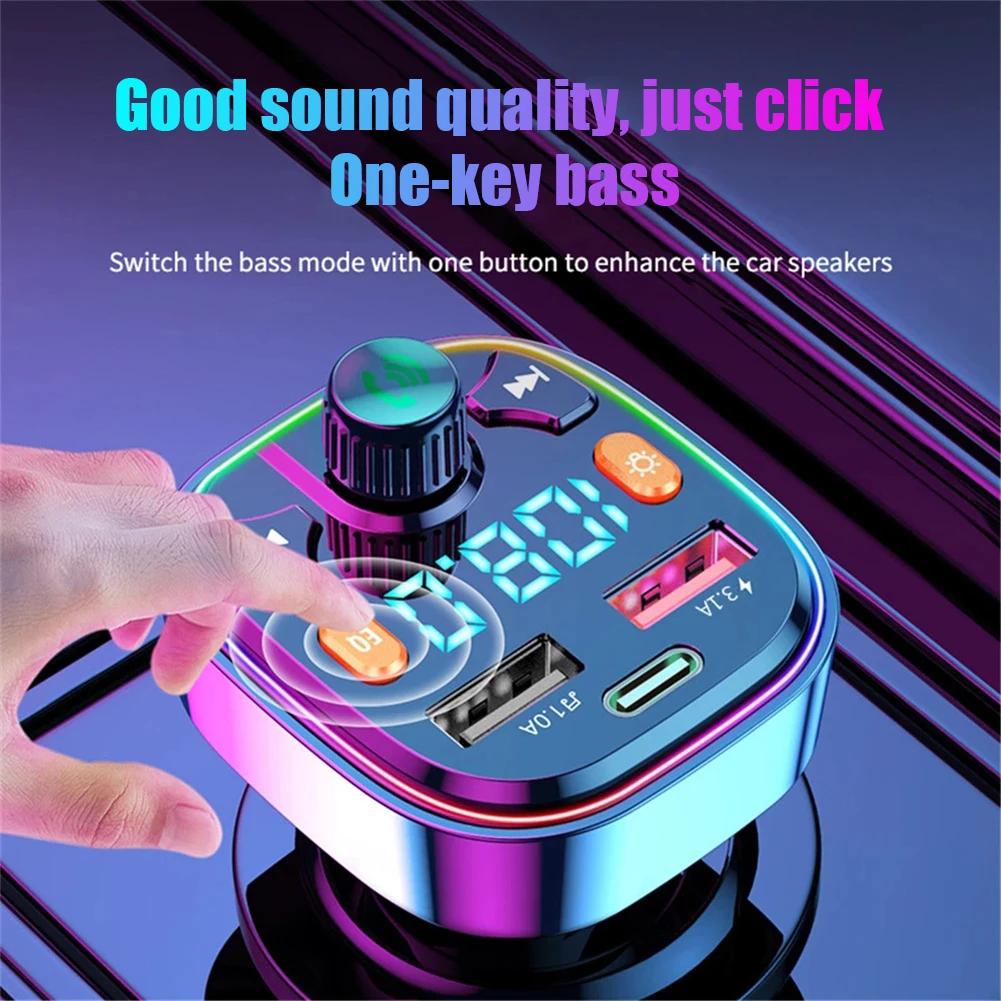 Car Fm Transmitter Wireless Bluetooth-compatible 5.0 Handsfree Car Kit Dual Usb PD 18W Type C Fast Charger External Microphone