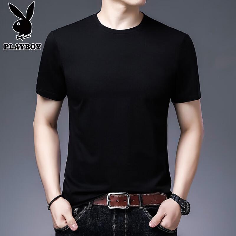 PLAYBOY Men s Silk Blend Short Sleeve Round Neck T-Shirt 50