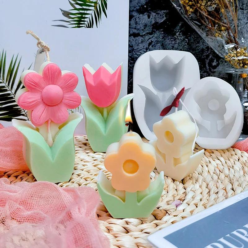 Different Shapes 3D Flower Silicone Candle Mold DIY Sunflower Candle Making Kit Handmade Soap Plaster Cake Baking Supplies