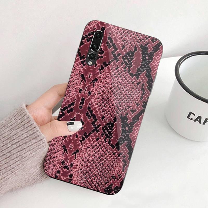 Pouzdro na telefon Snake Skin pro Huawei P50 P40 P30 P20 Pro Mate 40 30 20 Pro Nova 9 8 7 PC Skleněný kryt telefonu