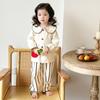 Kids Cotton Long Sleeve Pajama Set With Collar Soft Breathable Sleepwear Home Wear