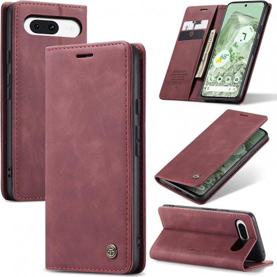

for Google Pixel 8A 2024 Flip Matte Leather Case, Slim Stitched Frosted PU Folio Book Wallet Cover with Kickstand, Card Holders, Cash Slot, Magnetic червоний