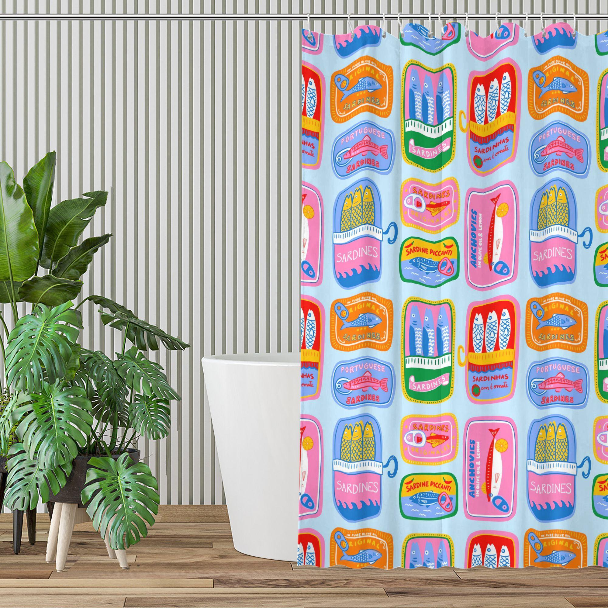 Dunika Chen Vikama Colorful Sardine Can Shower Curtain, Quirky Dopamine Print, Waterproof & Mildew-Proof Trendy Bathroom Partition Curtain