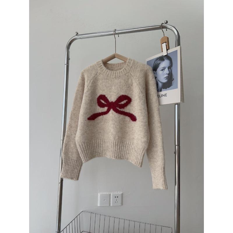 

Зимняя новая женская одежда высококлассный свитер с бантом женский свободный и ленивый с круглым вырезом и длинными рукавами вязаный свитер пальто One Size