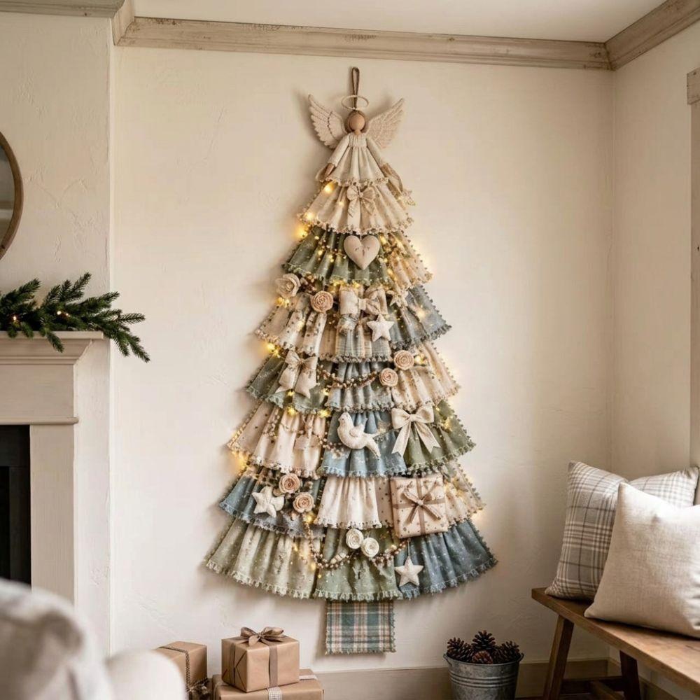 Vintage Oversized Fabric Christmas Tree Hand-Sewn DIY Christmas Patchwork Craft Kit  Front Door