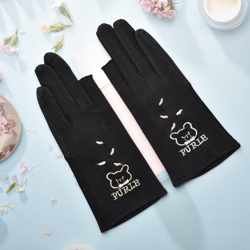Sun Protection Gloves for Women  Spring and Summer  Thin  Two Finger Exposed Sweat Absorbing  Breathable  Anti Slip Cute Little Bear Gloves