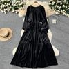 French Vintage Evening Dress Elegant Asymmetrical Ruffle O Neck Long Sleeve Lace Up Spliced Chic High Street Autumn Clothing