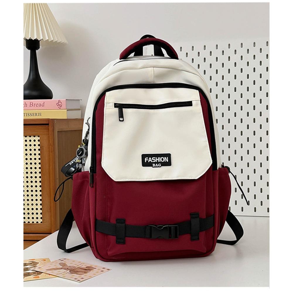 Tide large-capacity backpack male junior high school college student schoolbag female contrasting color college student computer travel backpack красный