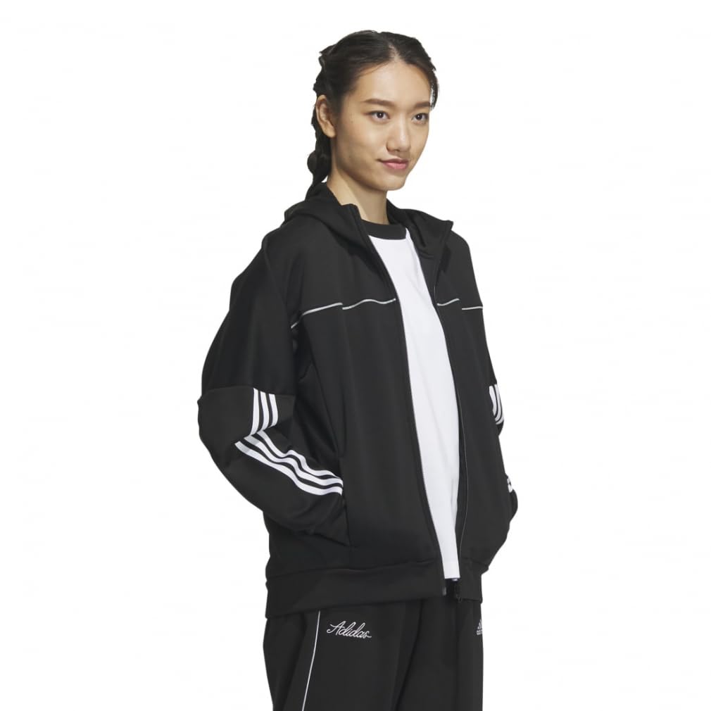 Adidas KNV55 Fleece Hoodie Black Size Women's Women's Loose-Fit Full-Zip Sweatshirt, (IT6099), J/M