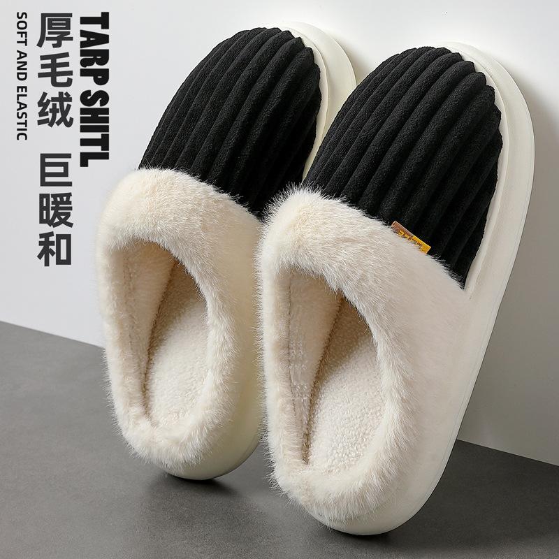 2025 New Plush Slippers Winter Thickened Coral Fleece Big Hair Mouth Cotton Mop Warm Couple Home Indoor Cotton Shoes